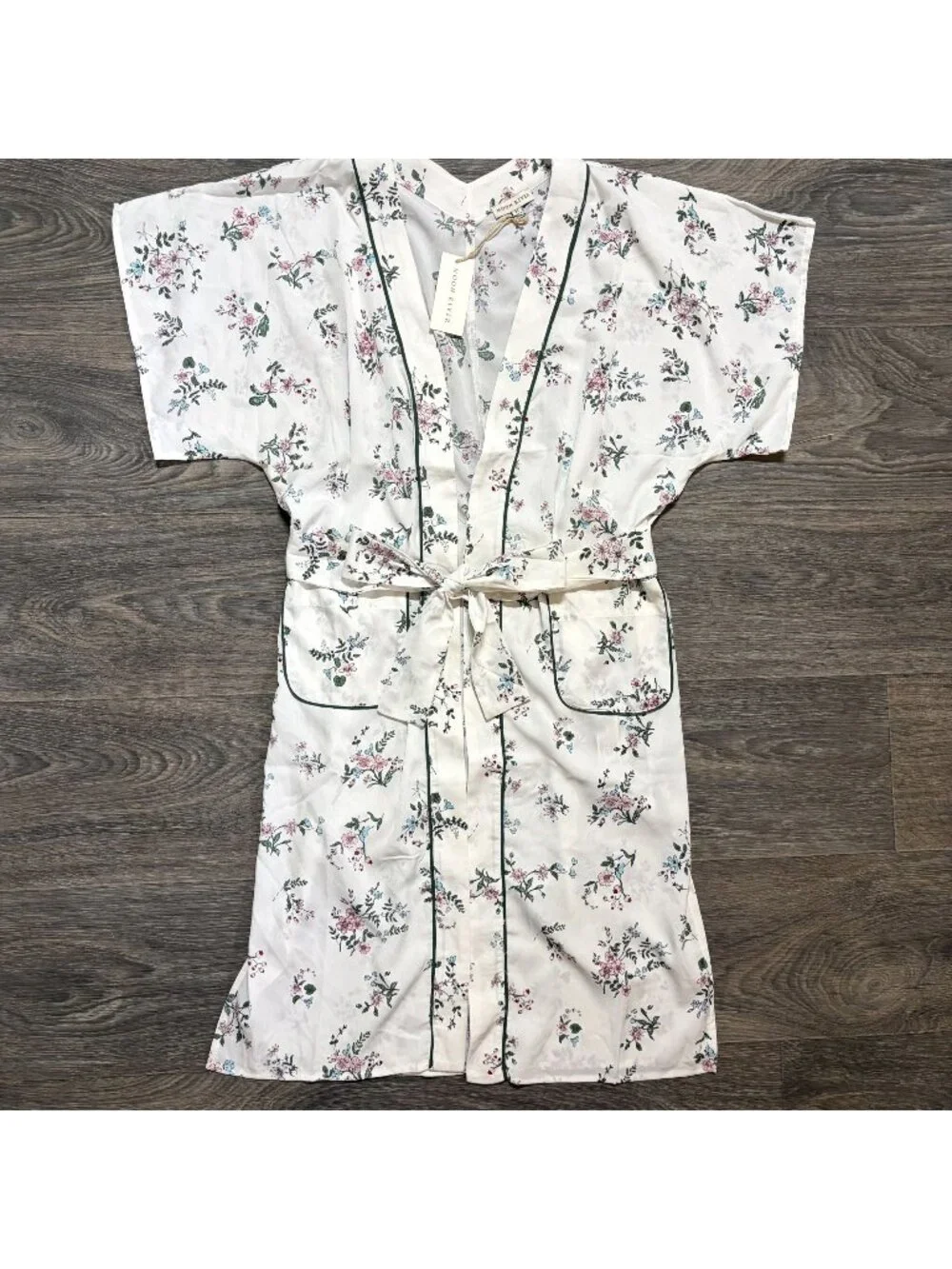 NEW Moon River Floral Kimono Robe Belt XS White Pink Green Cottagecore Boho